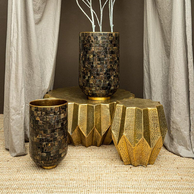 Loder Gold Horn Shiny Pot Natural Horn Mosaic Set van 2 PTMD - Pot - PTMD - livinglovely.nl