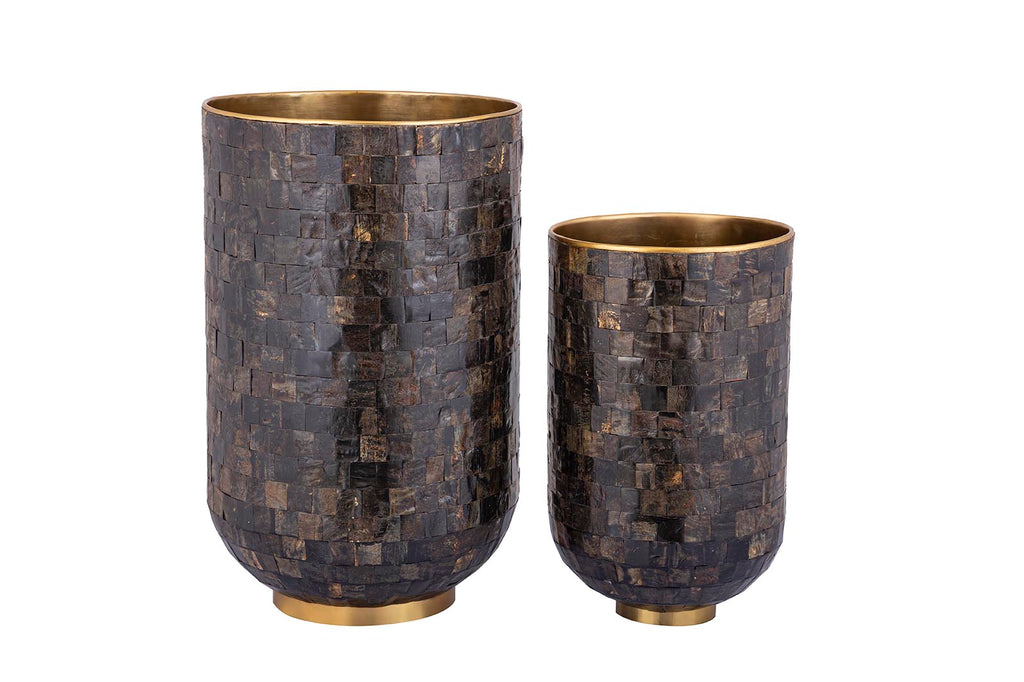 Loder Gold Horn Shiny Pot Natural Horn Mosaic Set van 2 PTMD - Pot - PTMD - livinglovely.nl