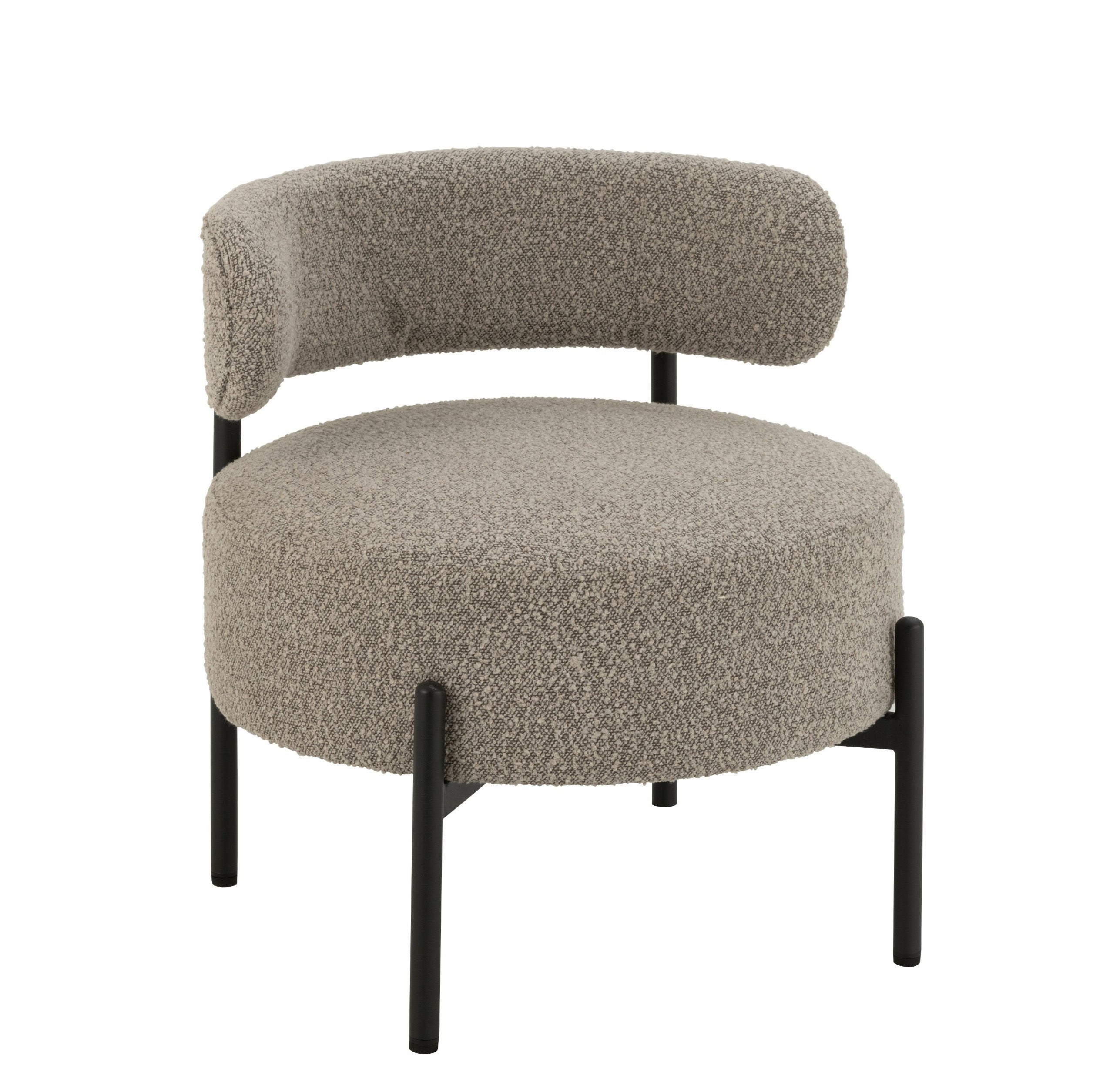 Loungestoel Boucle Multiplex/Polyester Grijs/Zwart - Fauteuil - J-Line - livinglovely.nl