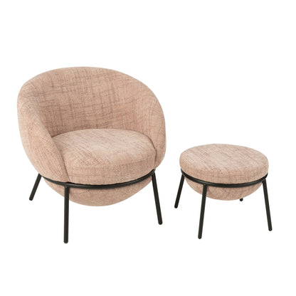 Loungestoel + Poef Ijzer Lichtroze/Zwart J-Line