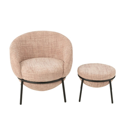 Loungestoel + Poef Ijzer Lichtroze/Zwart J-Line