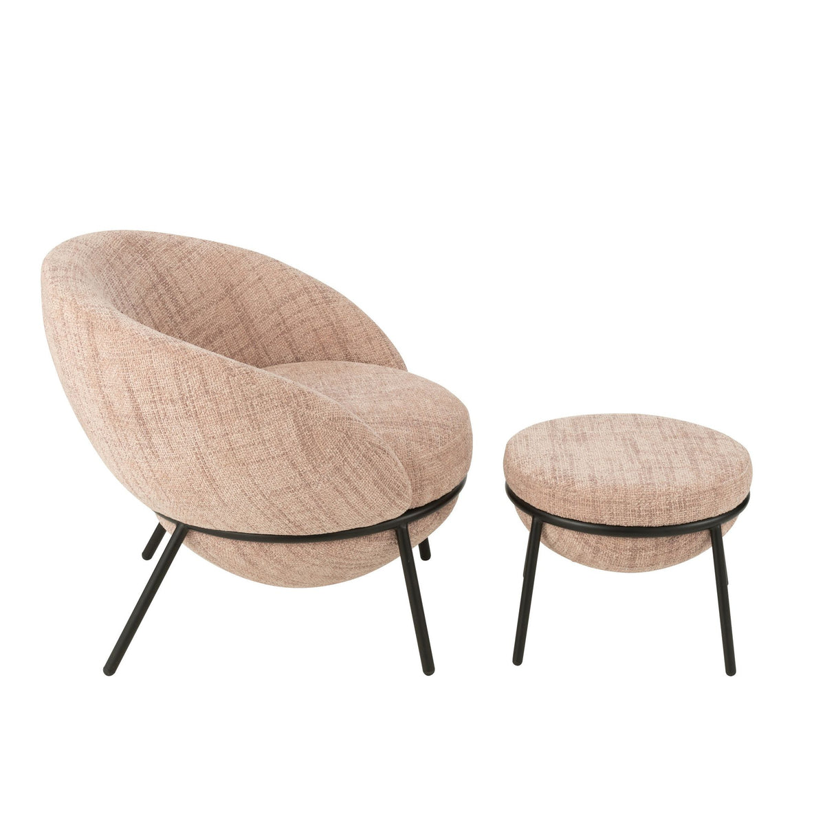 Loungestoel + Poef Ijzer Lichtroze/Zwart J-Line