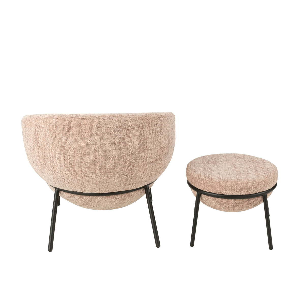 Loungestoel + Poef Ijzer Lichtroze/Zwart J-Line