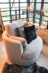 Loungestoel Swivel Hout/Textiel Grijs - J-Line - Fauteuil - J-Line - livinglovely.nl