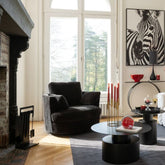 Loungestoel Swivel Populierenhout / Schuim Donker Bruin - J-Line - Fauteuil - J-Line - livinglovely.nl