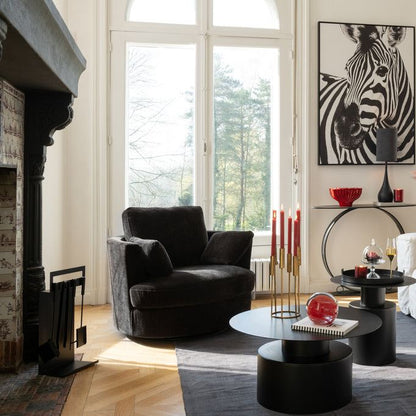 Loungestoel Swivel Populierenhout / Schuim Donker Bruin - J-Line - Fauteuil - J-Line - livinglovely.nl