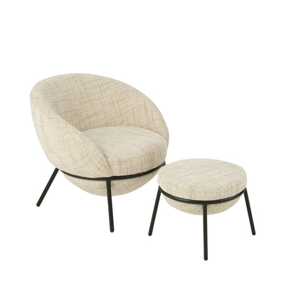 Loungstoel + krukje Napoli Beige J-Line - Loungestoel - J-Line - livinglovely.nl