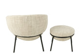 Loungstoel + krukje Napoli Beige J-Line - Loungestoel - J-Line - livinglovely.nl