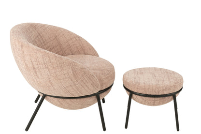 Loungstoel + krukje Napoli Licht Roze J-Line - Loungestoel - J-Line - livinglovely.nl