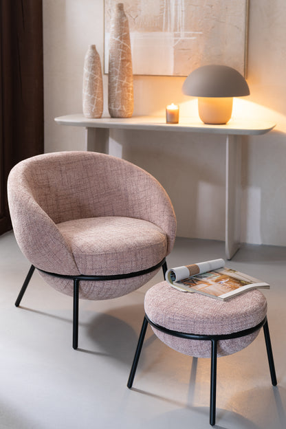 Loungstoel + krukje Napoli Licht Roze J-Line - Loungestoel - J-Line - livinglovely.nl