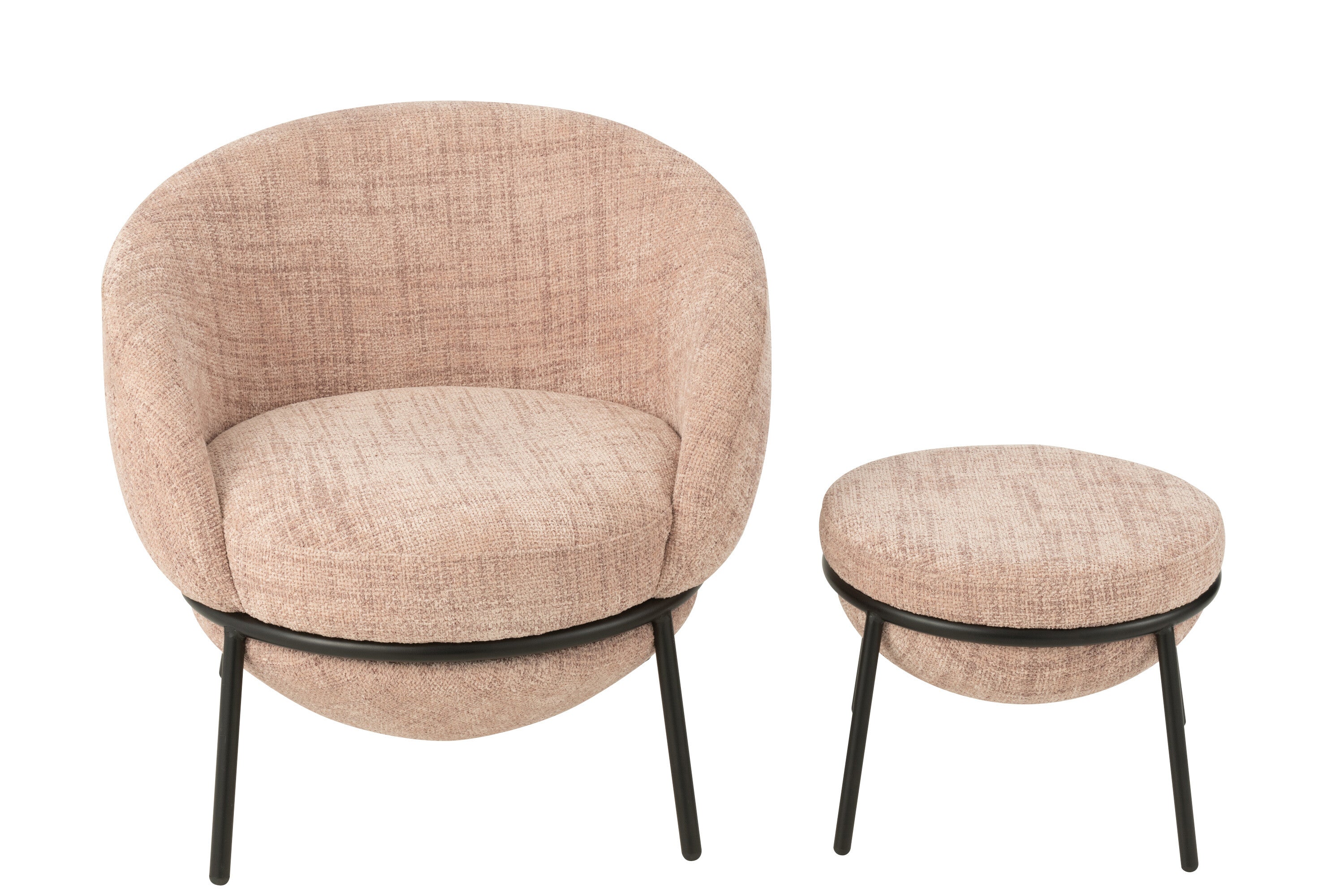 Loungstoel + krukje Napoli Licht Roze J-Line - Loungestoel - J-Line - livinglovely.nl