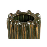 Luci Dark Green Ceramic Vase Ribbed Round L van PTMD, bovenaanzicht van de opening op witte achtergrond