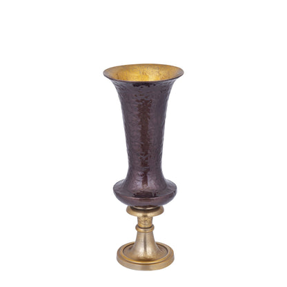 Lysse vaas small van PTMD van opzij, donkerbruin emaille met glanzende afwerking