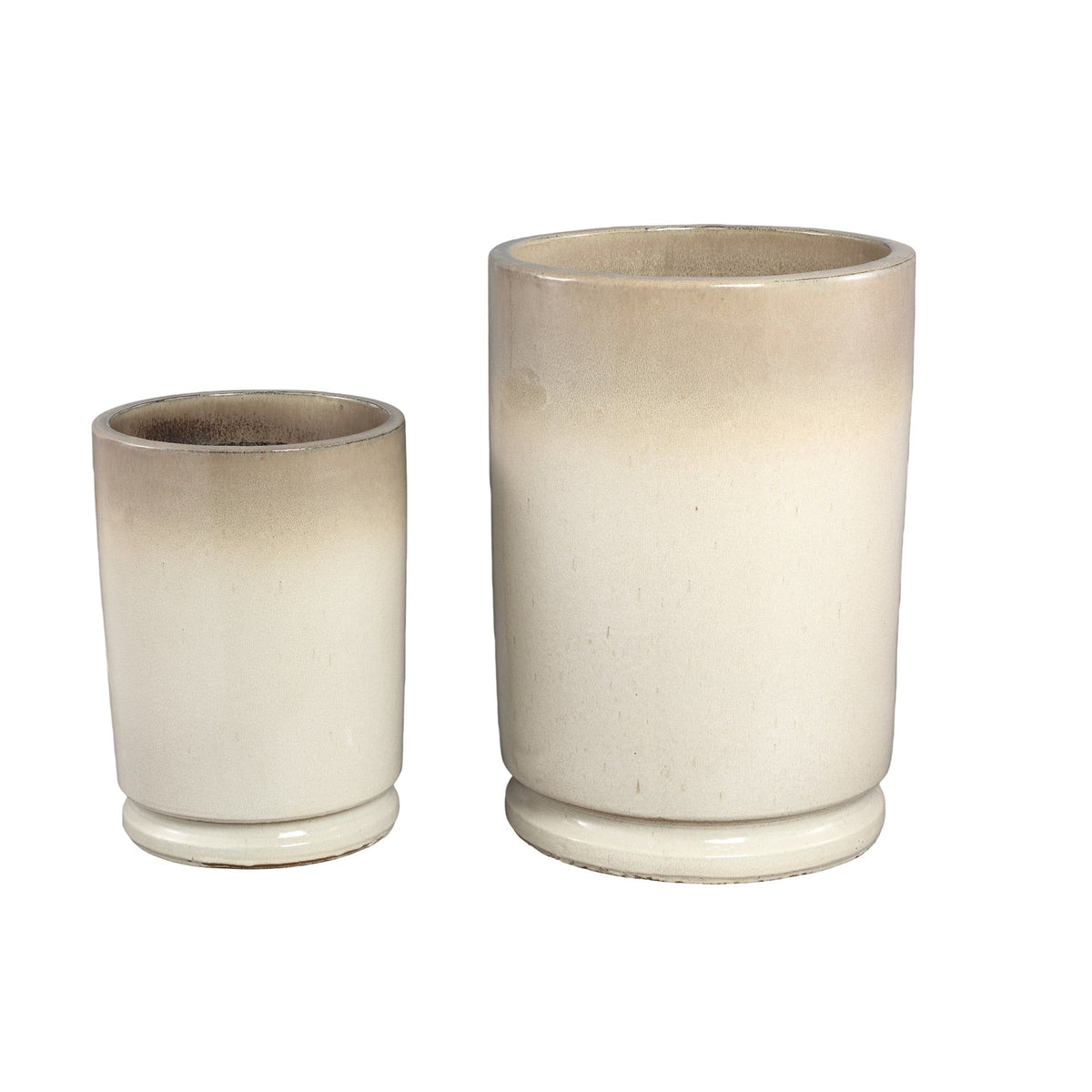 Madsen potten van PTMD, set van twee hoge beige keramieken cilinderpotten