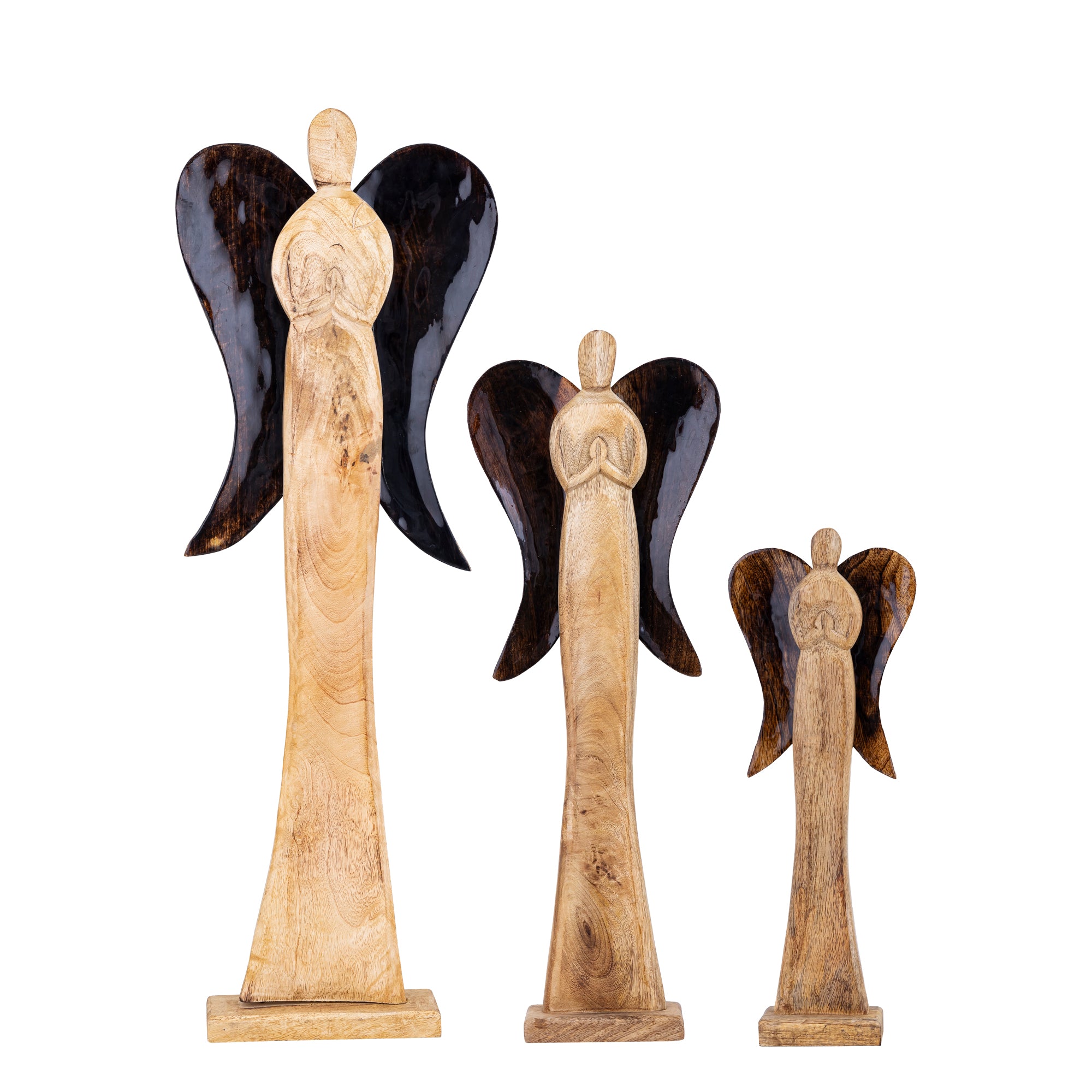 Maebha Natural Wooden Angel Statue On Base L van PTMD, detail van de houtnerf en de vleugels