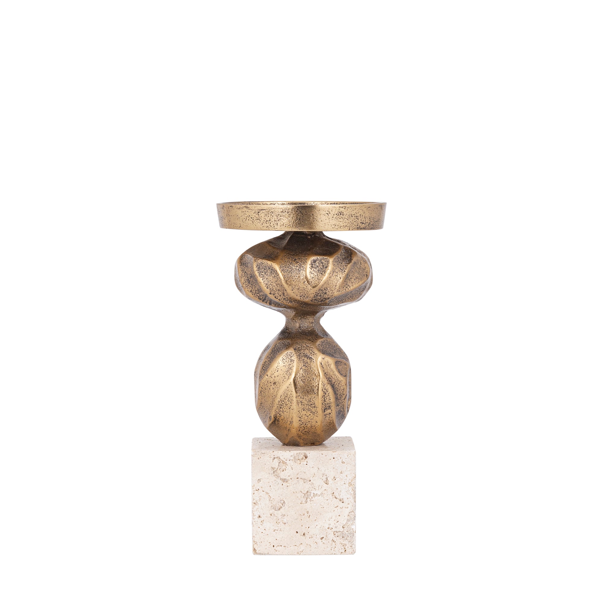Malines Gold Casted Alu Candleholder On Base S PTMD - Kaarshouder - PTMD - livinglovely.nl