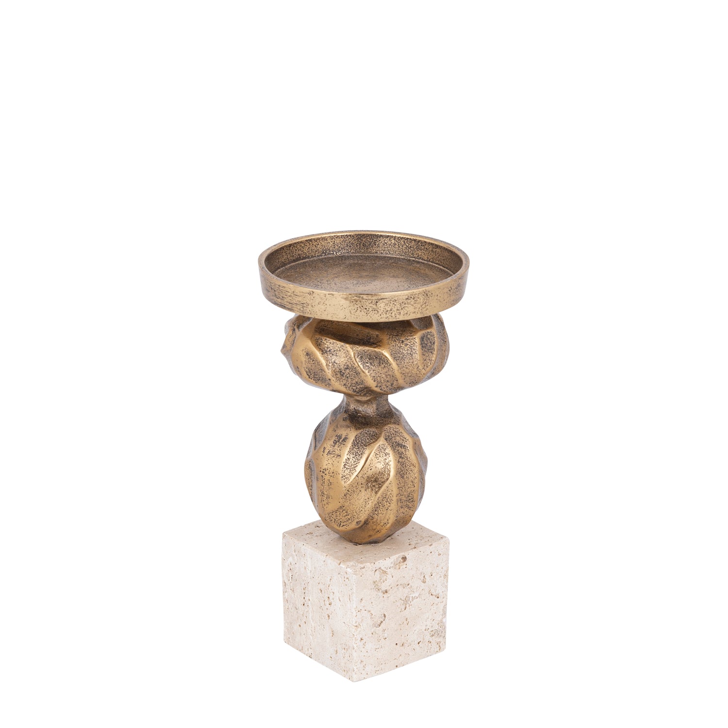 Malines Gold Casted Alu Candleholder On Base S PTMD - Kaarshouder - PTMD - livinglovely.nl