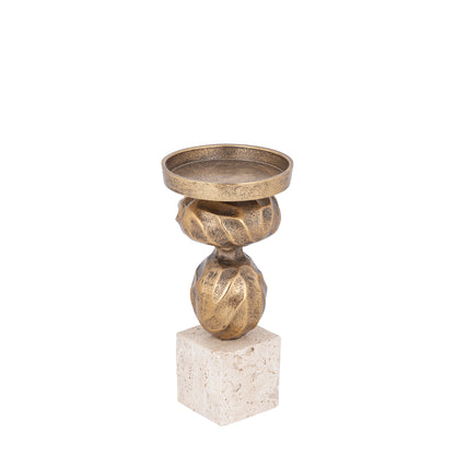 Malines Gold Casted Alu Candleholder On Base S PTMD - Kaarshouder - PTMD - livinglovely.nl