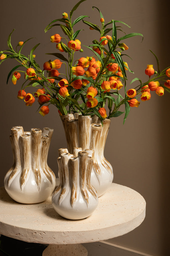 Manali Cream ceramic round vaas colored tubes L - Vaas - PTMD - livinglovely.nl