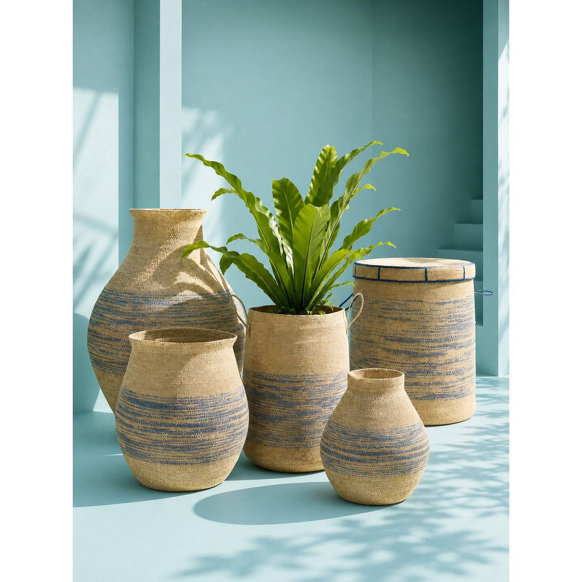 Mand Gestreept Zeegras Naturel/Blauw Large J-Line