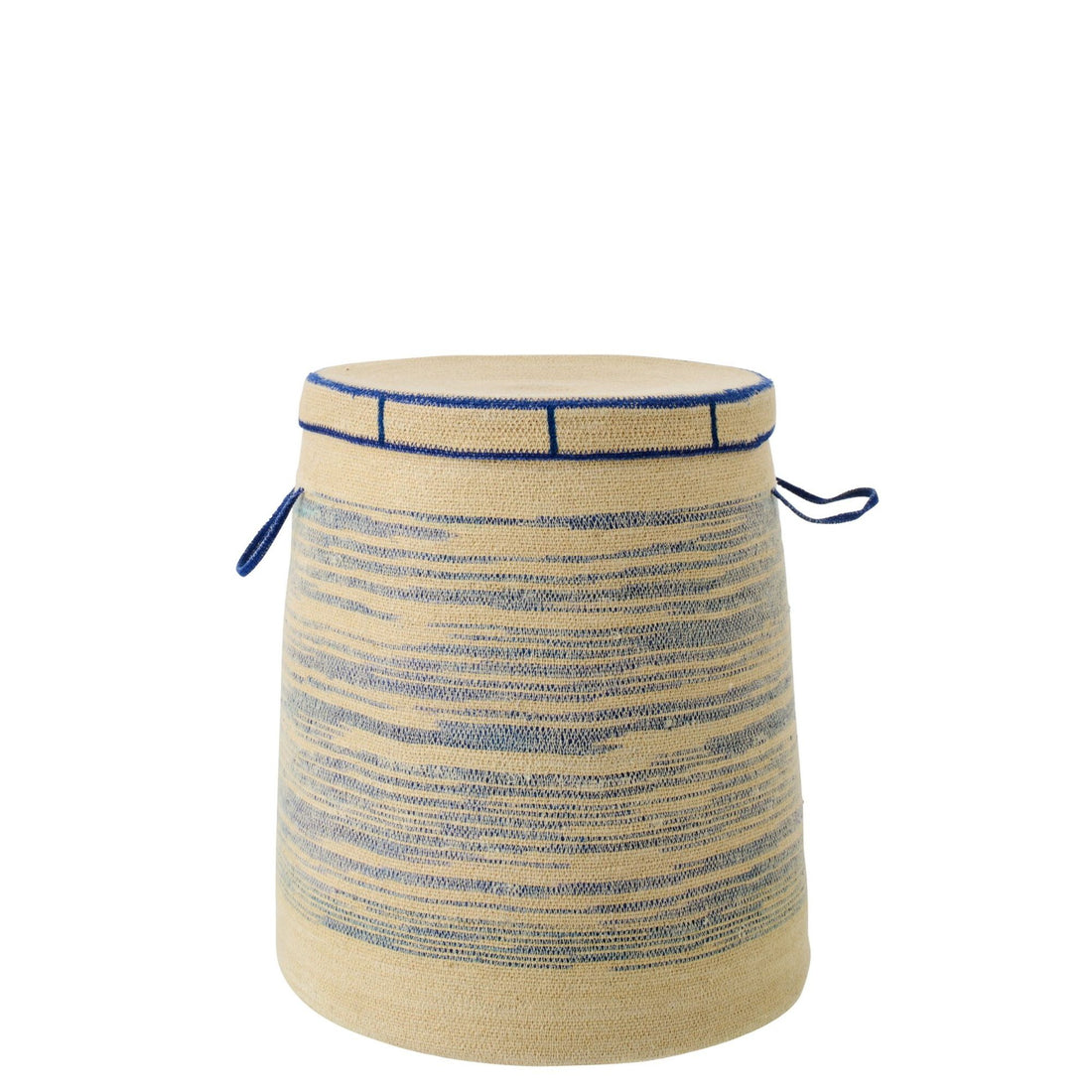 Mand Met Handvat + Deksel Gestreept Zeegras Naturel/Blauw J-Line