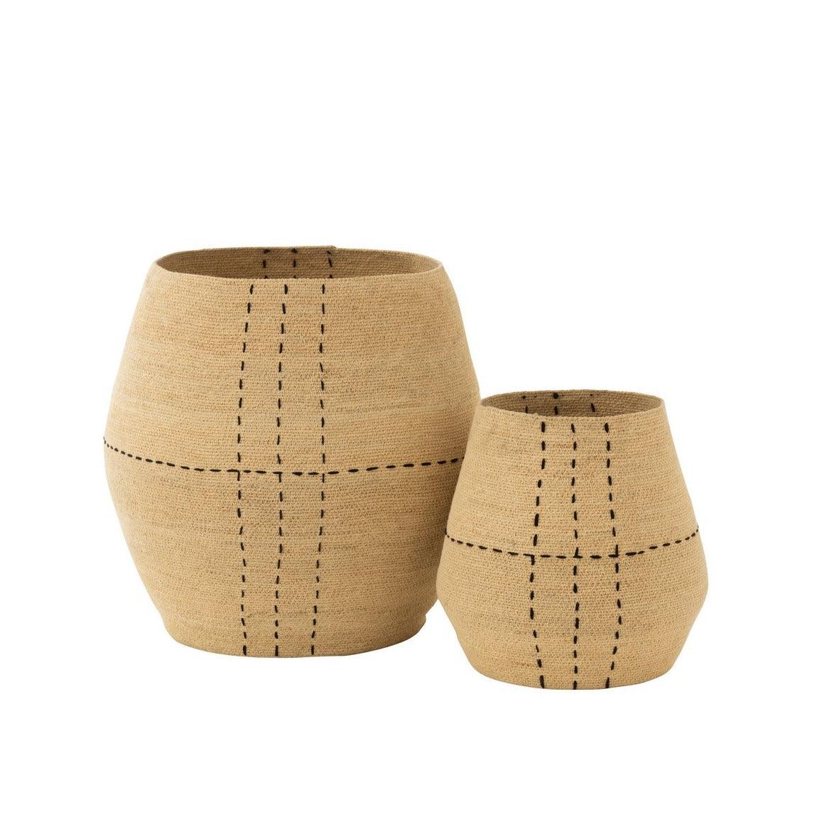 Mand Stippellijnen Zeegras Naturel/Zwart Set van 2 - Mand - J-Line - livinglovely.nl