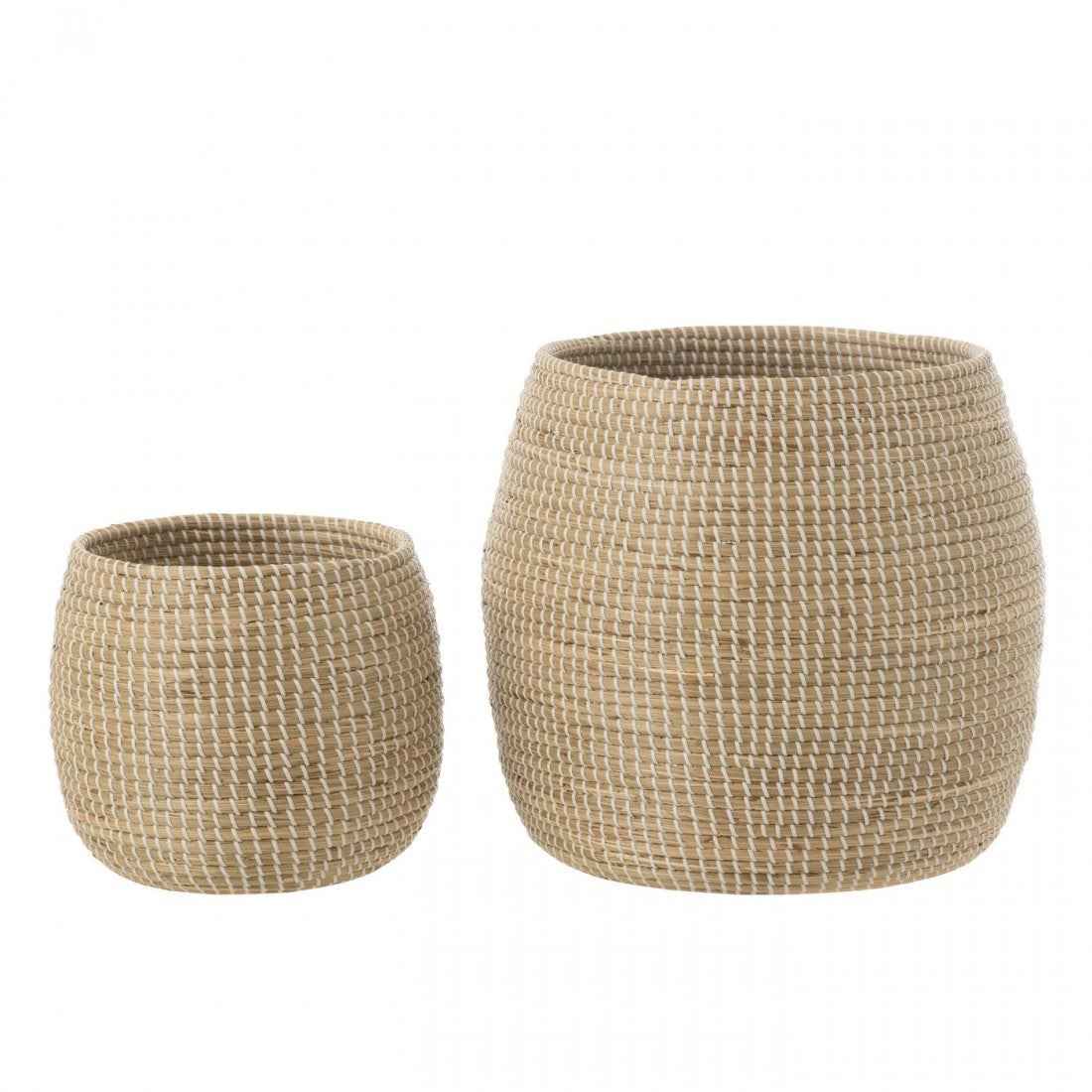 Mand Zeegras Naturel/Wit Set van 2 J-Line - Mand - J-Line - livinglovely.nl