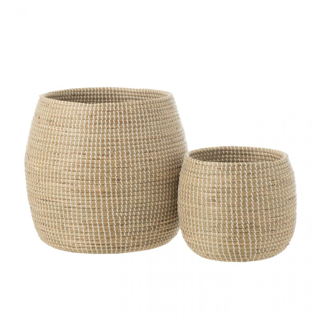 Mand Zeegras Naturel/Wit Set van 2 J-Line - Mand - J-Line - livinglovely.nl