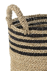 Manden Aline Raffia Zwart/Naturel Set van 3 - Mand - J-Line - livinglovely.nl