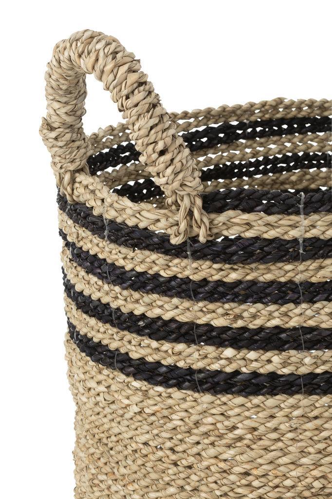 Manden Aline Raffia Zwart/Naturel Set van 3 - Mand - J-Line - livinglovely.nl