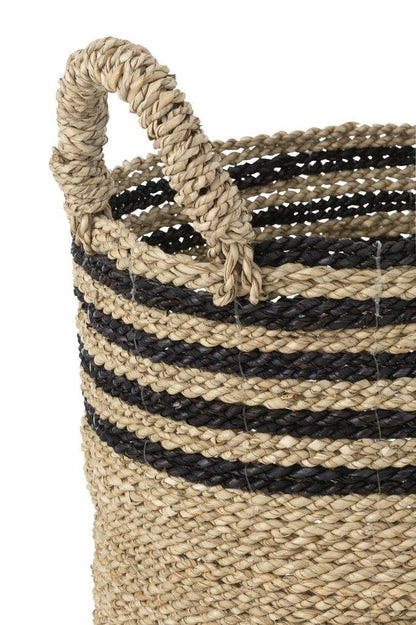 Manden Aline Raffia Zwart/Naturel Set van 3 - Mand - J-Line - livinglovely.nl