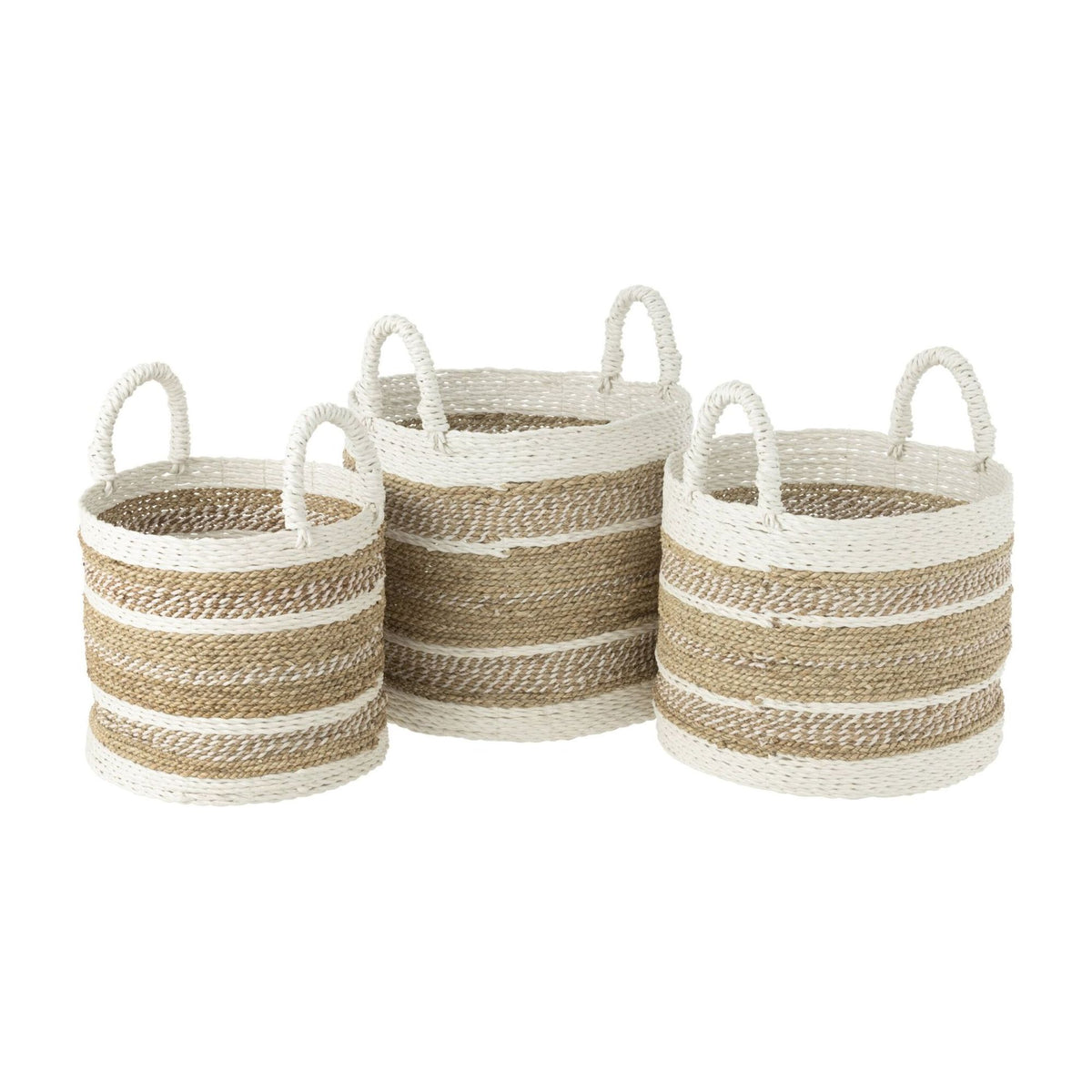 Manden Caro Raffia Wit/Naturel Set van 3 J-Line