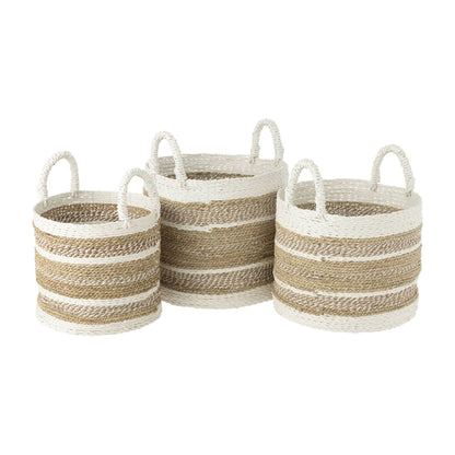 Manden Caro Raffia Wit/Naturel Set van 3 J-Line