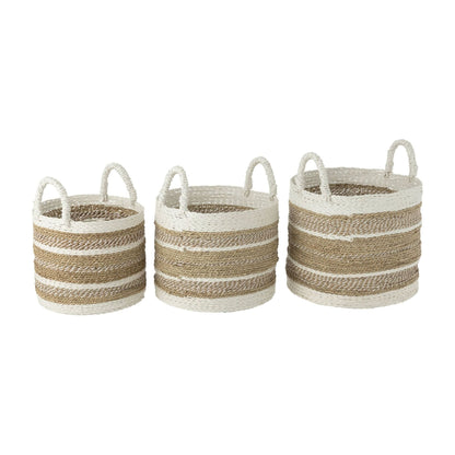 Manden Caro Raffia Wit/Naturel Set van 3 J-Line