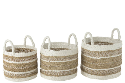 Manden Caro Raffia Wit/Naturel Set van 3 - Mand - J-Line - livinglovely.nl