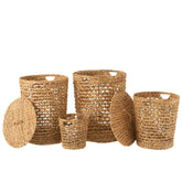 Manden + Deksel Water hyacinth Naturel Set van 4 , Mand , J-Line , livinglovely.nl