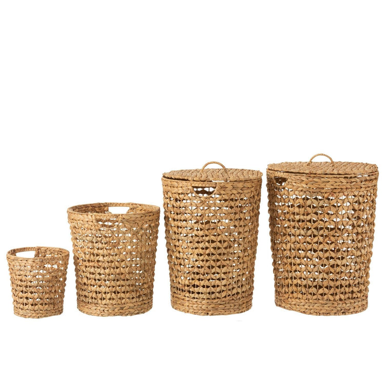 Manden + Deksel Water hyacinth Naturel Set van 4 , Mand , J-Line , livinglovely.nl