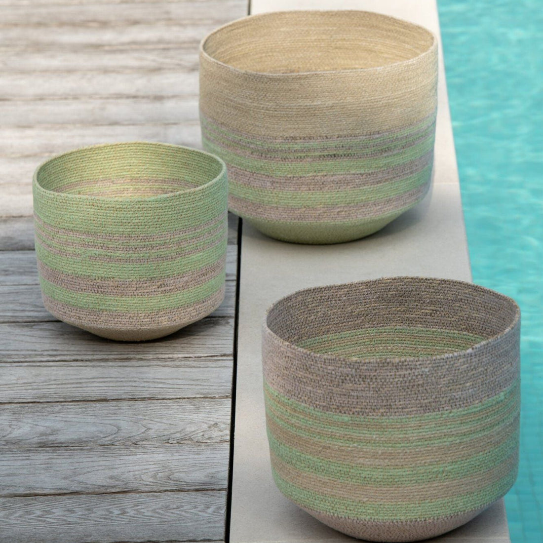 Manden Gestreept Zeegras Naturel/Groen Set van 3 J-Line