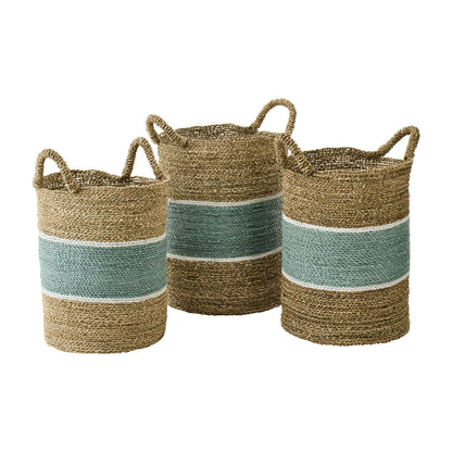 Manden Gestreept Zeegras Naturel/Turquoise Set van 3 J-Line