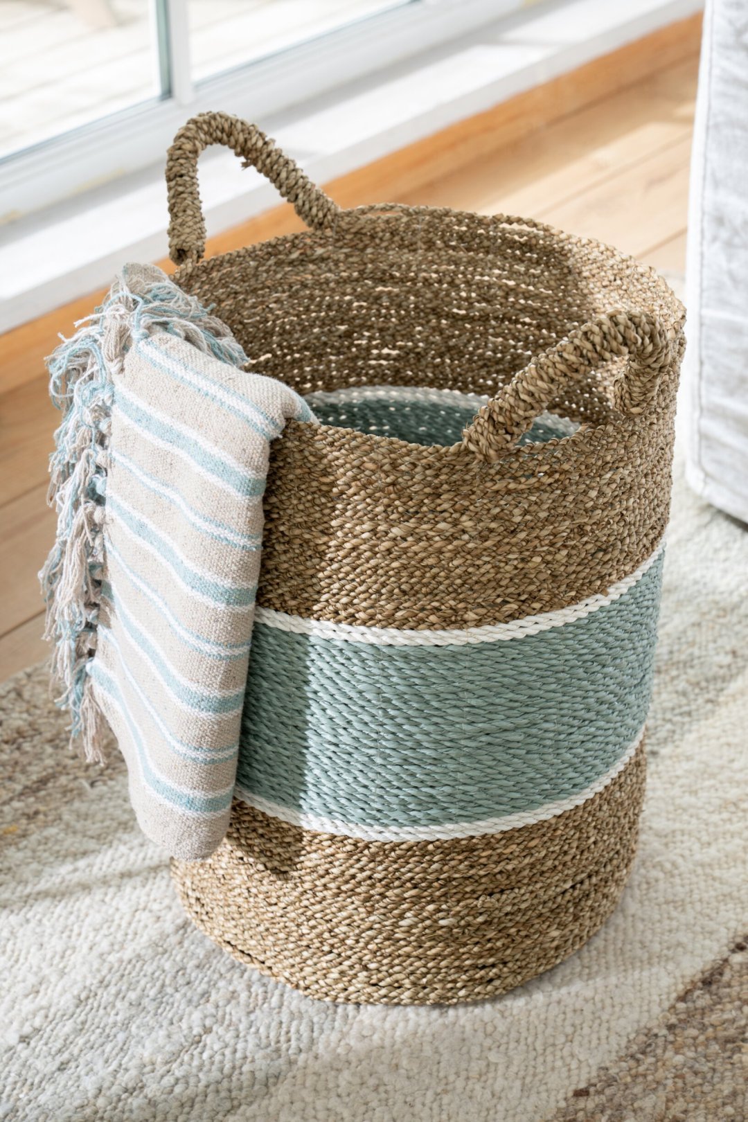 Manden Gestreept Zeegras Naturel/Turquoise Set van 3 J-Line