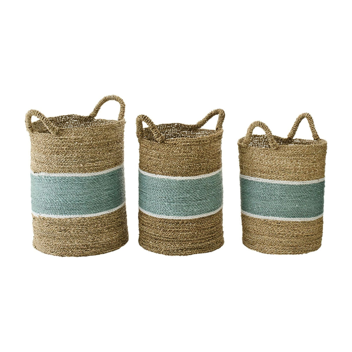 Manden Gestreept Zeegras Naturel/Turquoise Set van 3 J-Line