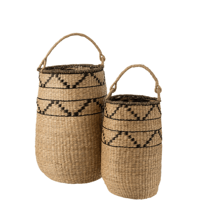 Manden Groot Zeegras Naturel/Zwart Set van 2 - Mand - J-Line - livinglovely.nl