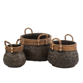 Manden + Handvat Bol Bamboe + Touw Zwart Set van 3 - Mand - J-Line - livinglovely.nl