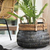 Manden + Handvat Bol Bamboe + Touw Zwart Set van 3 - Mand - J-Line - livinglovely.nl