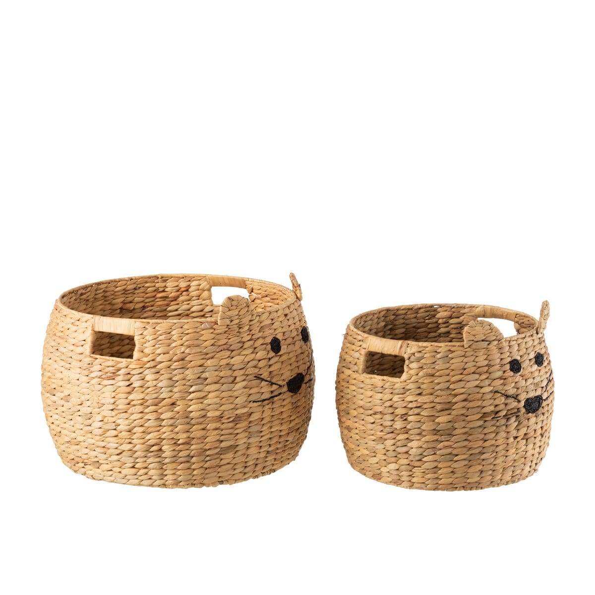 Manden Kat Waterhyacinth Naturel Set van 2 - Mand - J-Line - livinglovely.nl