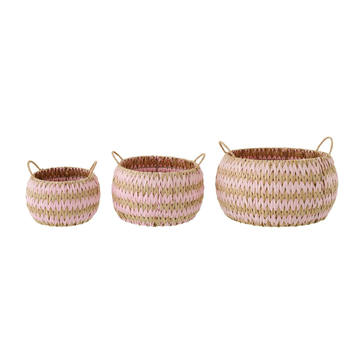 Manden Met Handvatten Gestreept Bies Naturel/Lichtroze Set van 3 J-Line