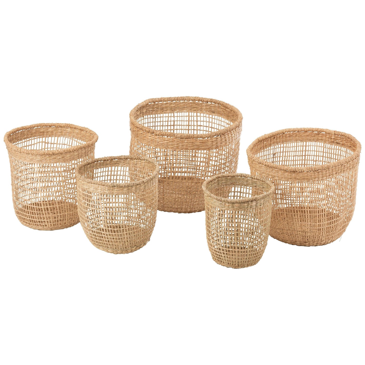 Manden Oasis Zeegras Licht Naturel Set van 5 , Mand , J-Line , livinglovely.nl