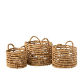 Manden Open Rond Waterhyacinth Naturel Set van 3 - Mand - J-Line - livinglovely.nl