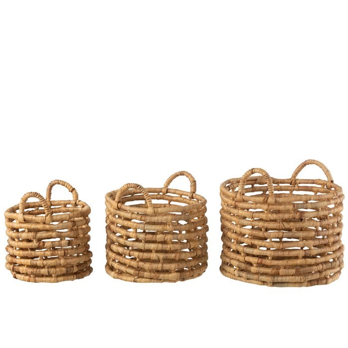 Manden Open Rond Waterhyacinth Naturel Set van 3 - Mand - J-Line - livinglovely.nl