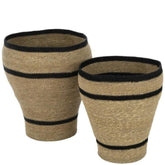 Manden Rond Gestreept Marie Zeegras Naturel Set van 2 , Mand , J-Line , livinglovely.nl